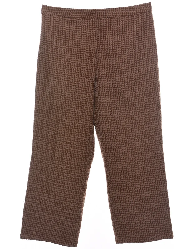 Patterned Brown Classic Trousers - W35 L26 Trousers Elastic Waist Soft