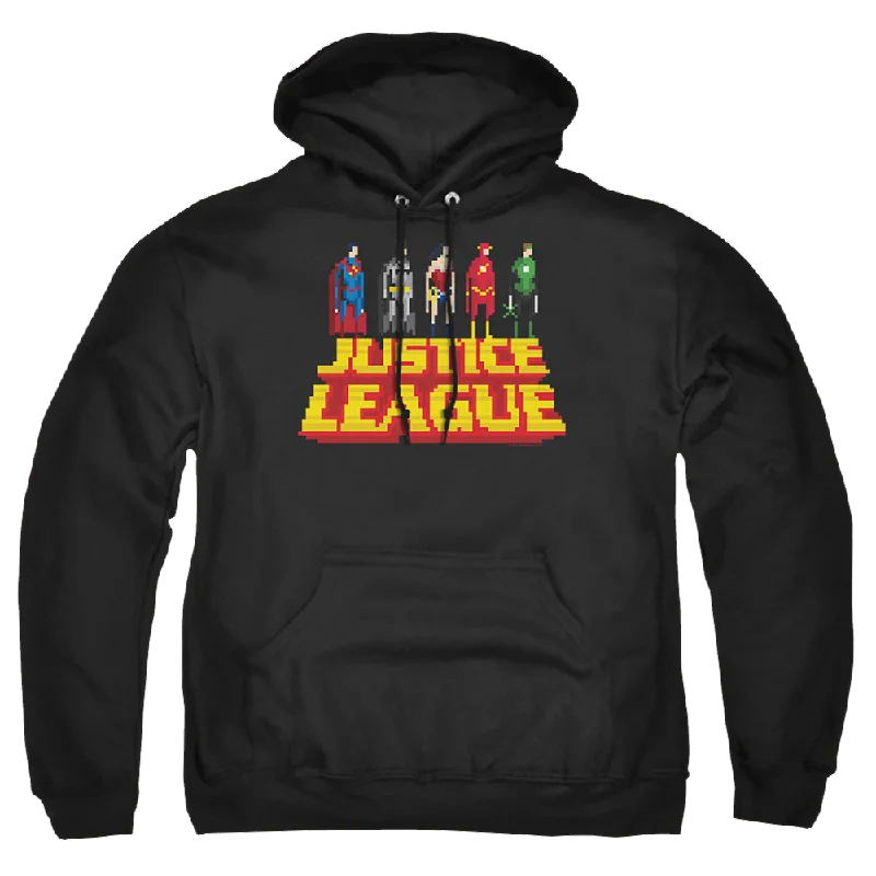 Justice League Standing Above Pullover Hoodie Mock Neck Pullover