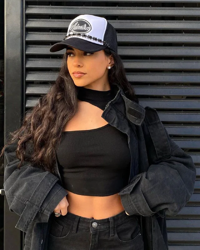 XXIII Women's Trixie Crop Top Black Houndstooth Herringbone Solid