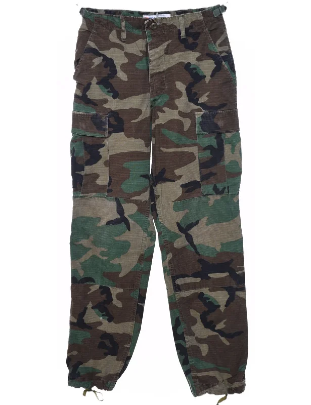 U.S Woodland Camouflage Design Cargo Trousers - W28 L32 Trousers Yoga Stretchy
