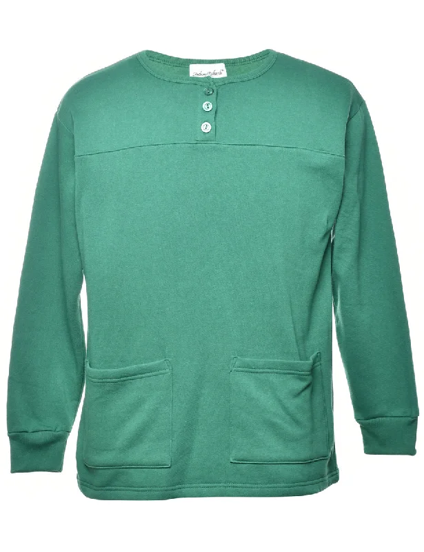 Green Plain Sweatshirt - M Hoodie with Pocket Utility Practical