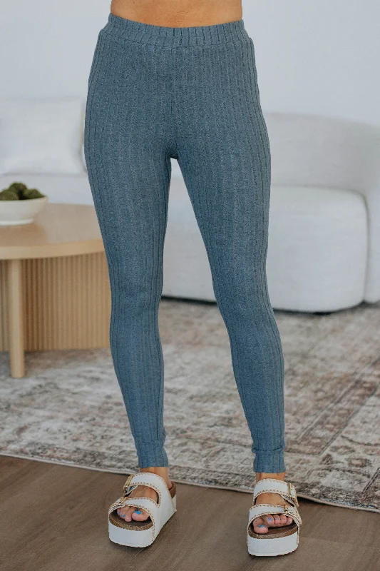Get Cozy Leggings - Slate Fashionable Lacy Detail Leggings