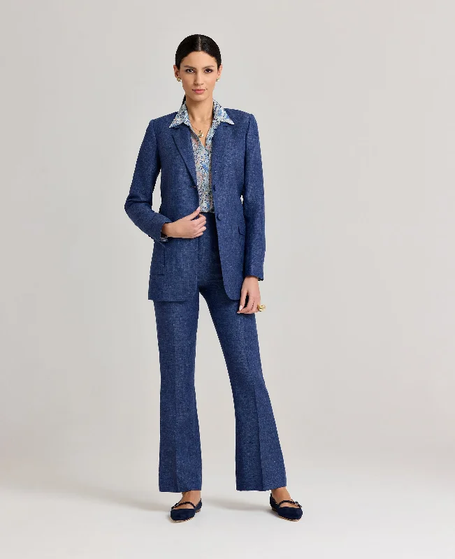 Olivia Wool Linen Slim Straight Trousers In Denim Trousers trendy modern