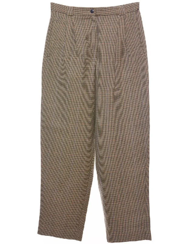 Dogtooth Olive Green & Off-White Tapered Trousers - W30 L29 Trousers Denim Blue