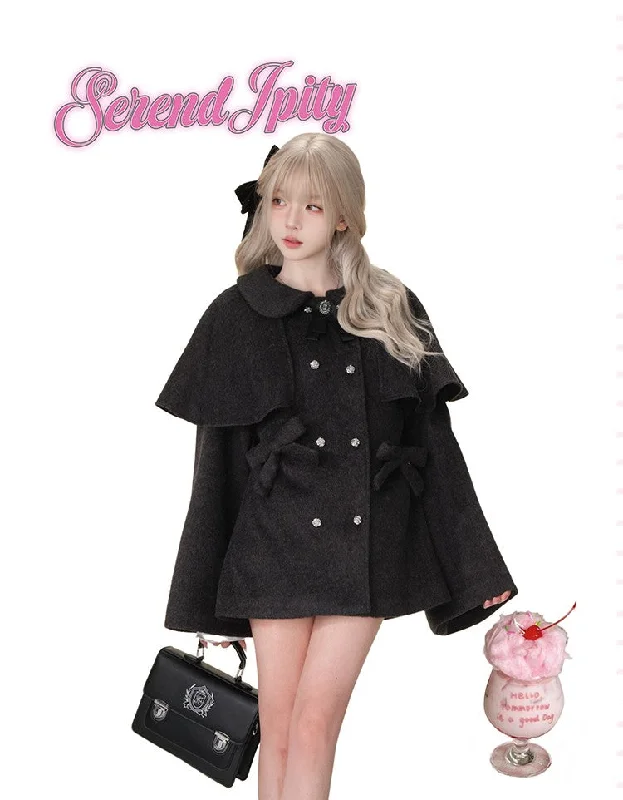 Woolen Bow Black Coat SER0093 Cardigan Sweater Pullover