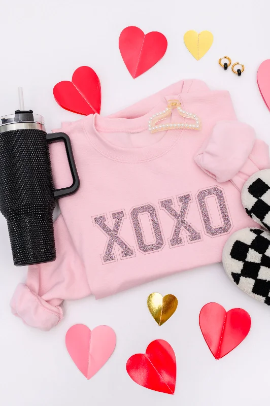 Hazel Blues® | Embroidered XOXO Glitter Sweatshirt in Four Colors Hoodie with Drawstring Waist Adjustable Fitted Hazel Blues® | Embroidered XOXO Glitter Sweatshirt in Four Colors Hoodie with Drawstring Waist Adjustable Fitted