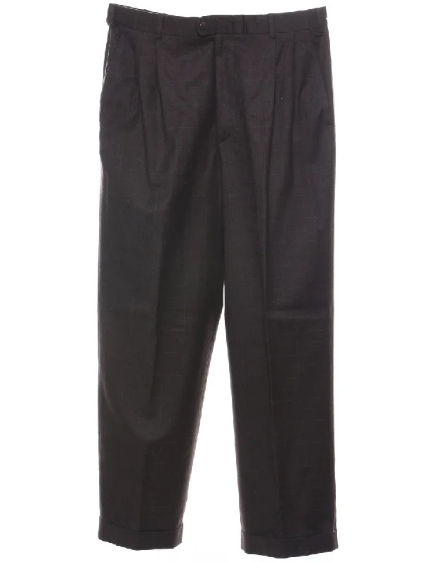 Wool Checked Pattern Trousers - W34 L31 Trousers Gym Athletic