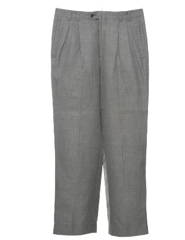Grey Classic Trousers - W32 L30 High Waist Slim Fit Ankle Length