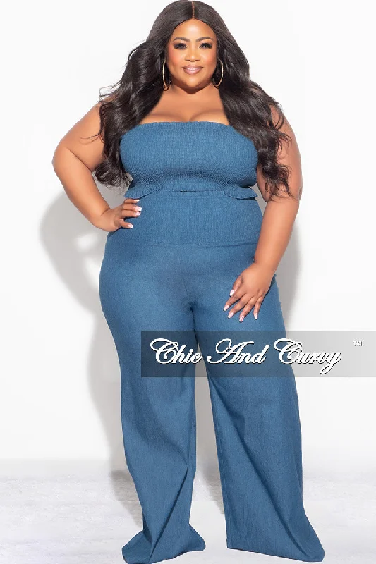 Final Sale Plus Size 2pc Strapless Crop Top and Pants Set in Denim Rayon Fabric Velvet Fabric Corduroy Fabric Final Sale Plus Size 2pc Strapless Crop Top and Pants Set in Denim Rayon Fabric Velvet Fabric Corduroy Fabric