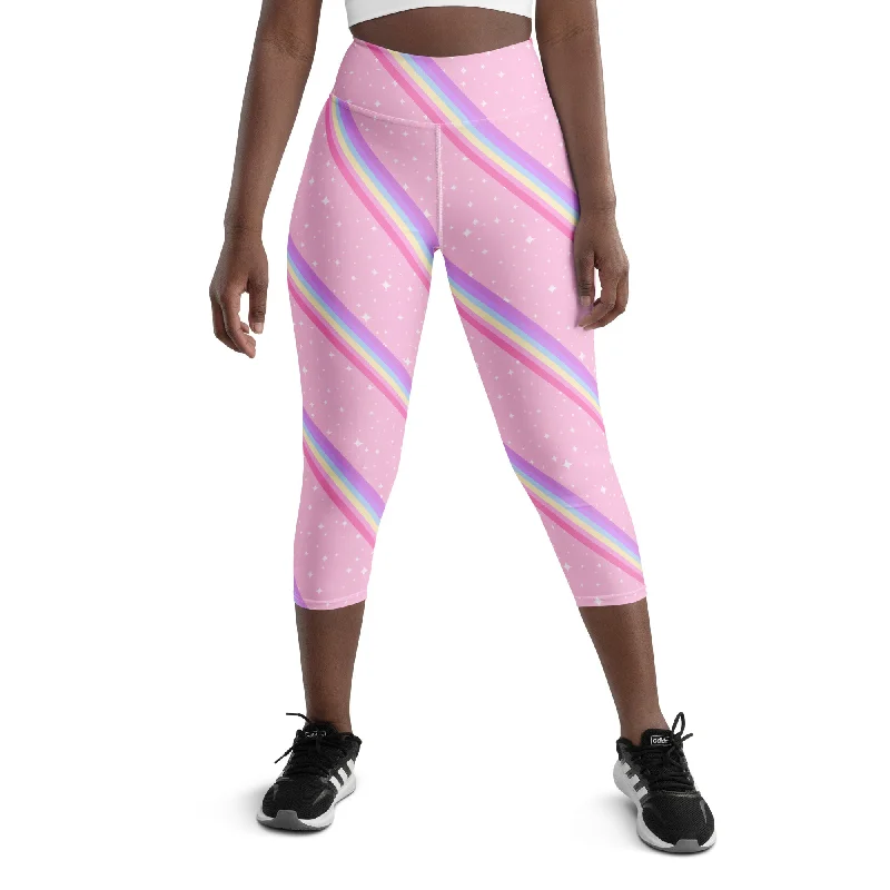 Kawaii Sparkle Cake Rainbow Beam Yoga Capri Leggings Fashionable Stretchy Fit Leggings