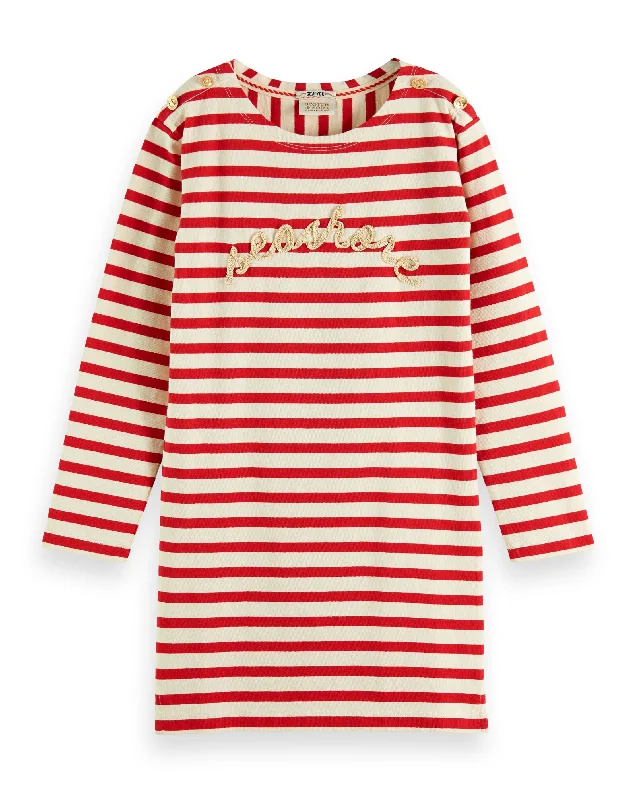 SCOTCH AND SODA SS24 BRETTON STRIPE SWEATSHIRT DRESS Hoodie with Hem Raw Edge Edgy Unfinished SCOTCH AND SODA SS24 BRETTON STRIPE SWEATSHIRT DRESS Hoodie with Hem Raw Edge Edgy Unfinished