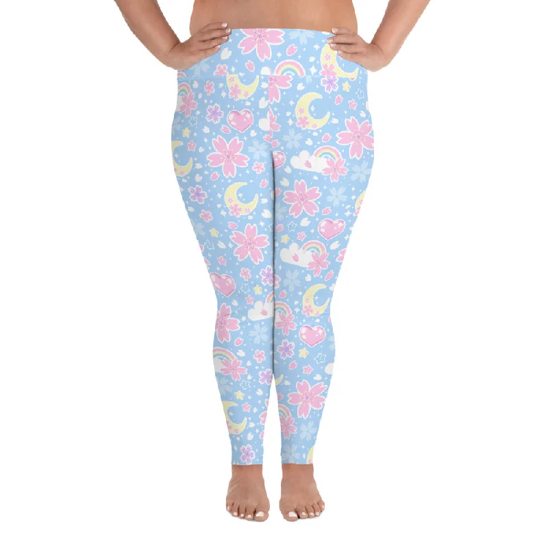 Cherry Blossom Dreams Blue Plus Size Leggings Chic Floral Print Leggings