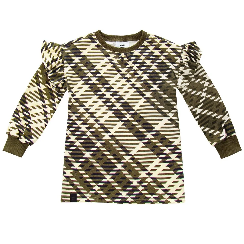 OMAMImini Plaid Sweatshirt Dress - Olive Hoodie with Contrast Stitching Detailed Premium OMAMImini Plaid Sweatshirt Dress - Olive Hoodie with Contrast Stitching Detailed Premium