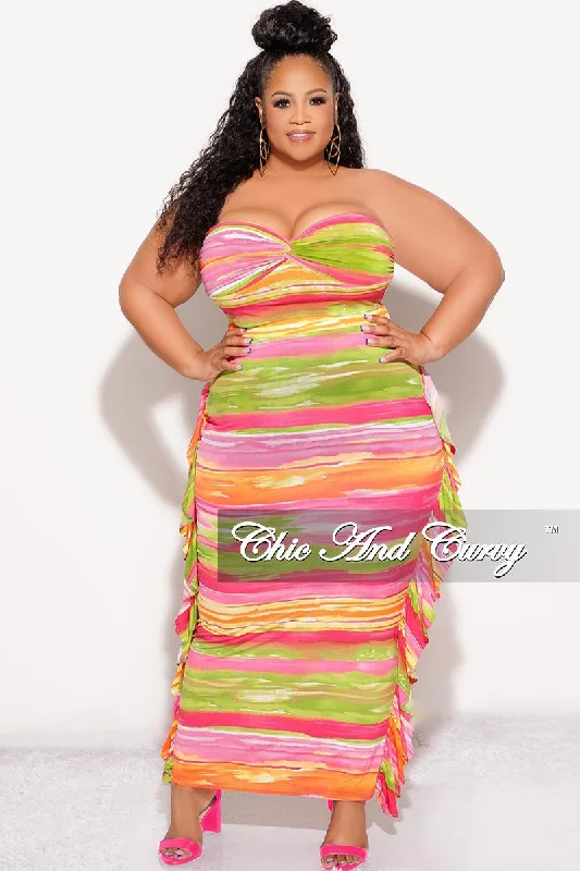 Final Sale Plus Size 2pc Strapless Crop Top and Ruffle Skirt Set in Multi Color Solid Color Striped Floral Final Sale Plus Size 2pc Strapless Crop Top and Ruffle Skirt Set in Multi Color Solid Color Striped Floral