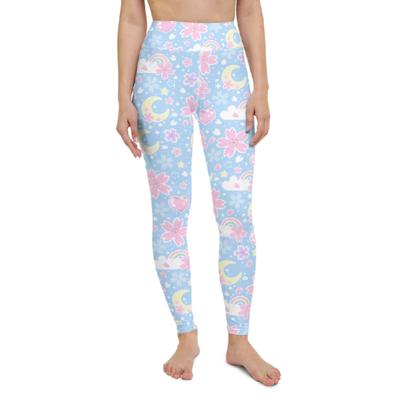 Cherry Blossom Dreams Blue Yoga Leggings Stylish High-Waisted Leggings