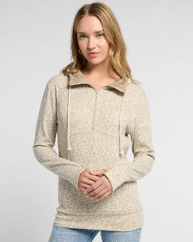 Leopard Print Half Zip Hoodie Hoodie with Applique Textured Unique