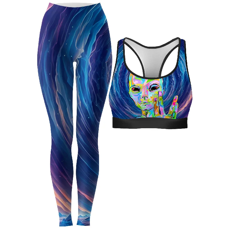 I Come in Peace Rave Bra and Leggings Combo Trendy Adjustable Waist Leggings