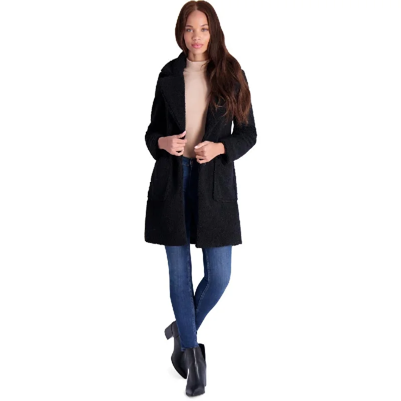 French Connection Women's Faux Shearling Teddy Lapel Midi Coat Print Jacquard Embroidered