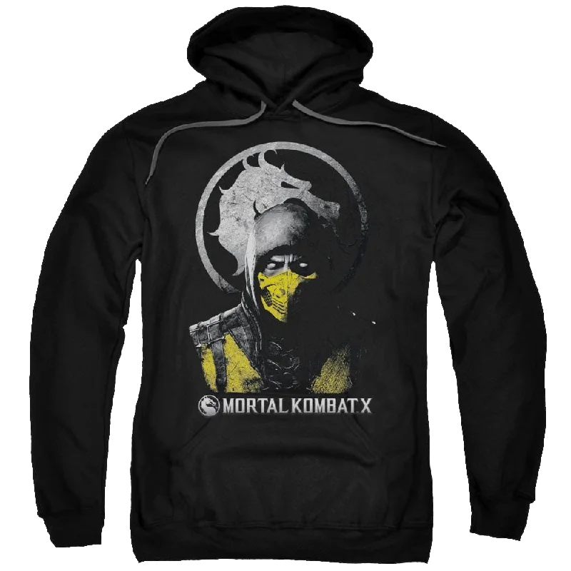 Mortal Kombat Scorpion Bust Pullover Hoodie Asymmetrical Hem Sweater