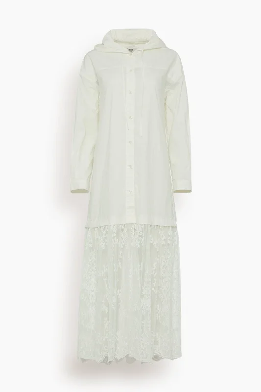 Marja Embroidery Hoodie Dress in Pearl Hoodie with Mesh Breathable Sporty
