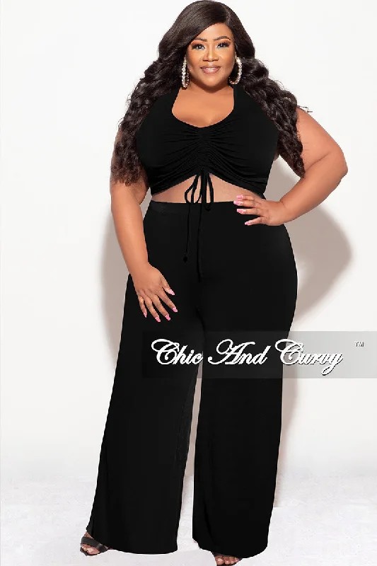 Final Sale Plus Size 2pc Set Crop Top and Pants in Black Satin Blend Silk Blend Wool Blend Final Sale Plus Size 2pc Set Crop Top and Pants in Black Satin Blend Silk Blend Wool Blend