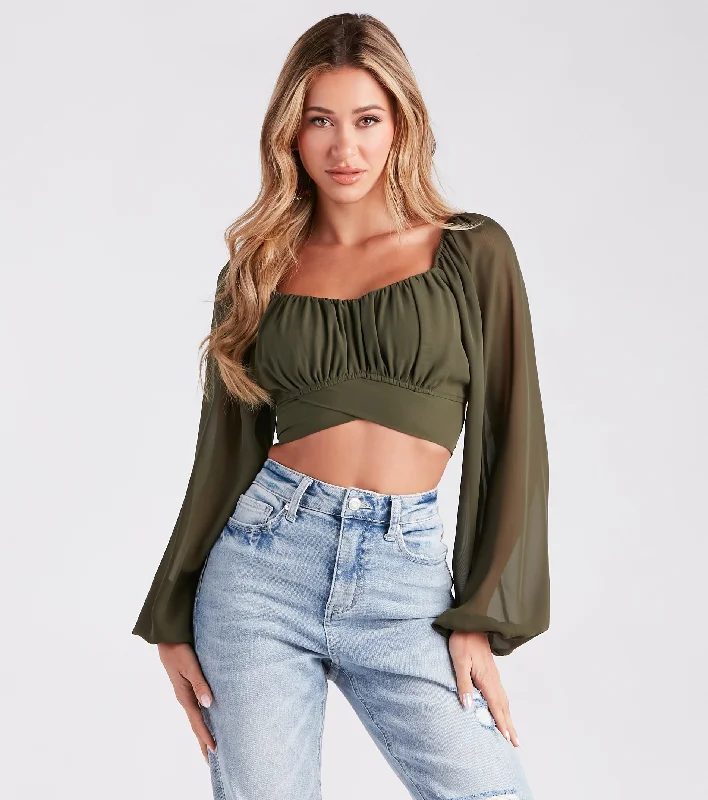 Fashion Reputation Chiffon Tie-Back Crop Top Summer Crop Top Casual Short Sleeve