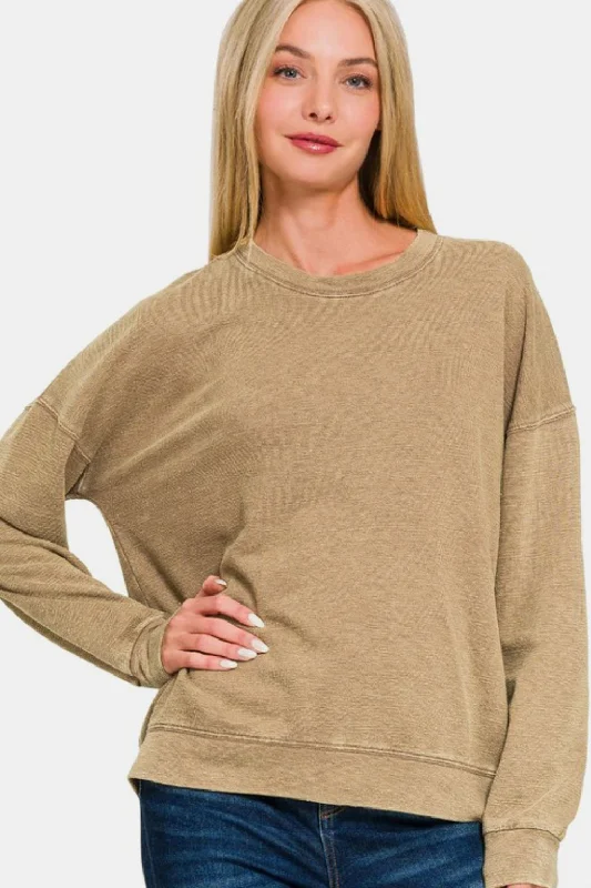 Hazel Blues® | Zenana Washed Round Neck Dropped Shoulder Sweatshirt Hoodie with Neon Bright Vibrant Hazel Blues® | Zenana Washed Round Neck Dropped Shoulder Sweatshirt Hoodie with Neon Bright Vibrant