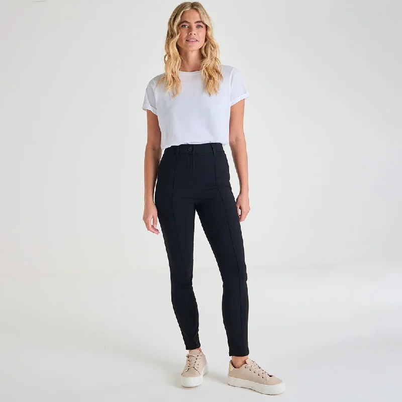 Ladies Seam Front Black Trouser Trousers Flared Retro