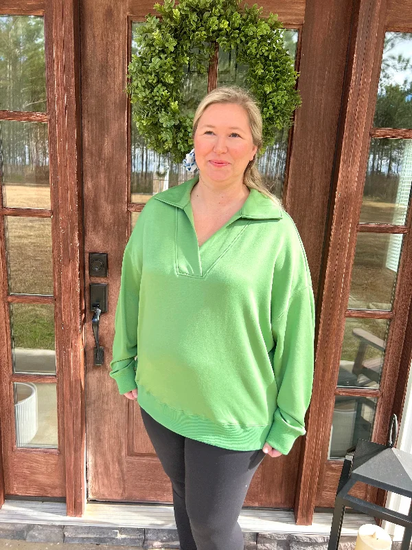 Camille Pullover in Sage Green Faux Fur Trim
