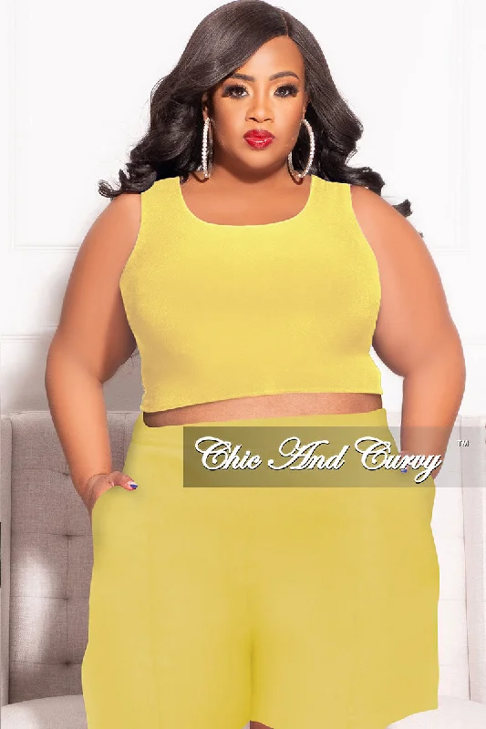Copy of Final Sale Plus Size Sleeveless Crop Top in Lemon Solid Color Striped Floral Copy of Final Sale Plus Size Sleeveless Crop Top in Lemon Solid Color Striped Floral