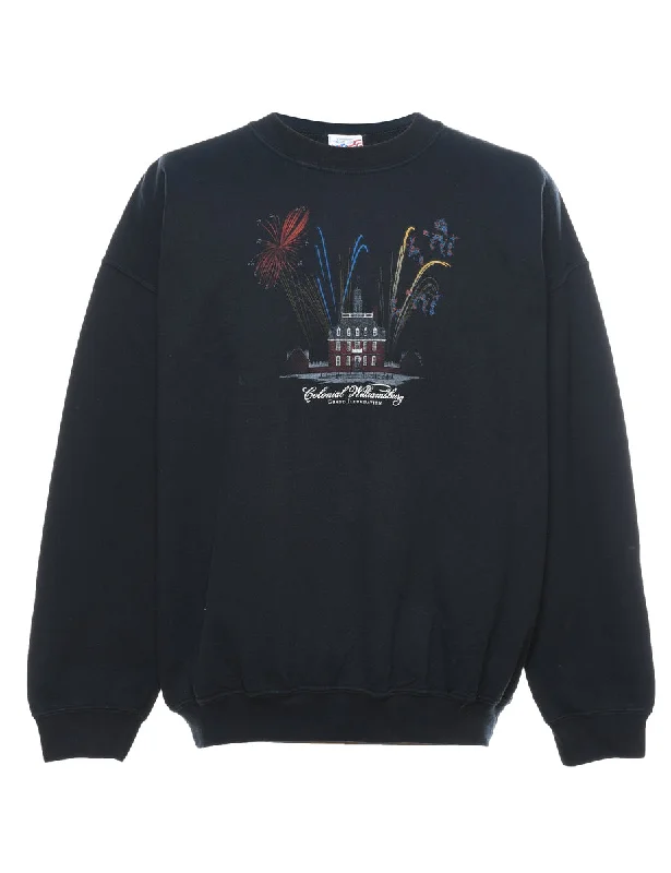 Black Printed Sweatshirt - XL Hoodie with Crew Neck Simple Timeless
