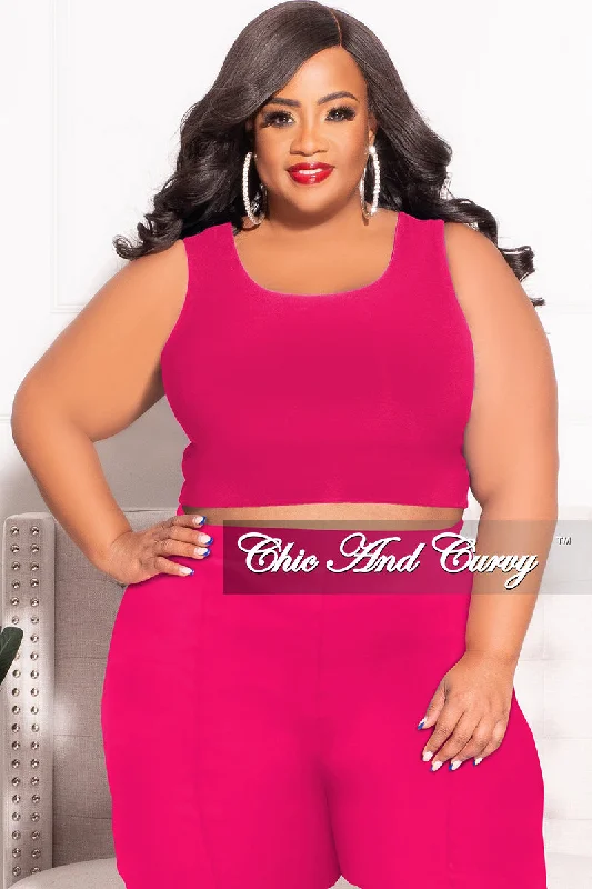 Final Sale Plus Size Sleeveless Crop Top in Fucshia (Top Only) Asymmetrical Pockets Print Final Sale Plus Size Sleeveless Crop Top in Fucshia (Top Only) Asymmetrical Pockets Print