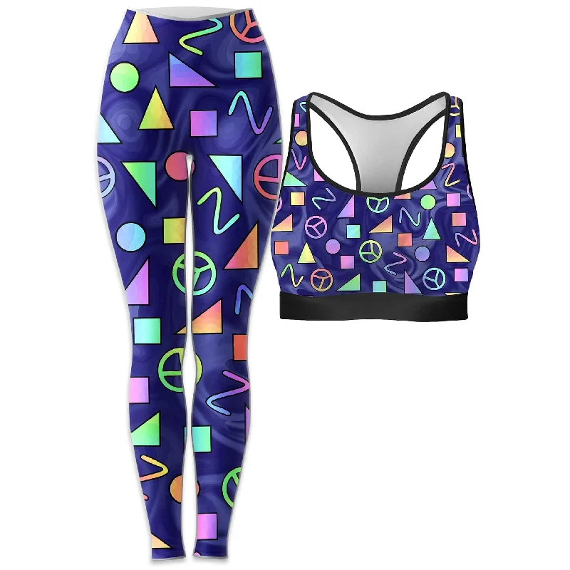 Retro Shapes Peace Symbols Blue Rave Bra and Leggings Combo Fashionable Quick-Dry Yoga Pants Retro Shapes Peace Symbols Blue Rave Bra and Leggings Combo Fashionable Quick-Dry Yoga Pants