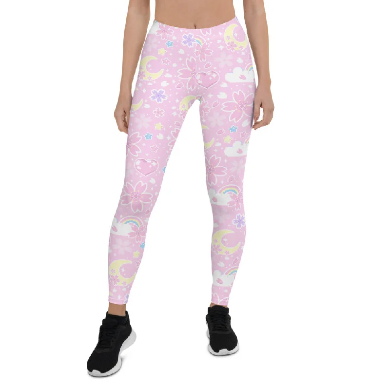 Cherry Blossom Dreams Pink Leggings Comfortable Fleece-Lined Leggings