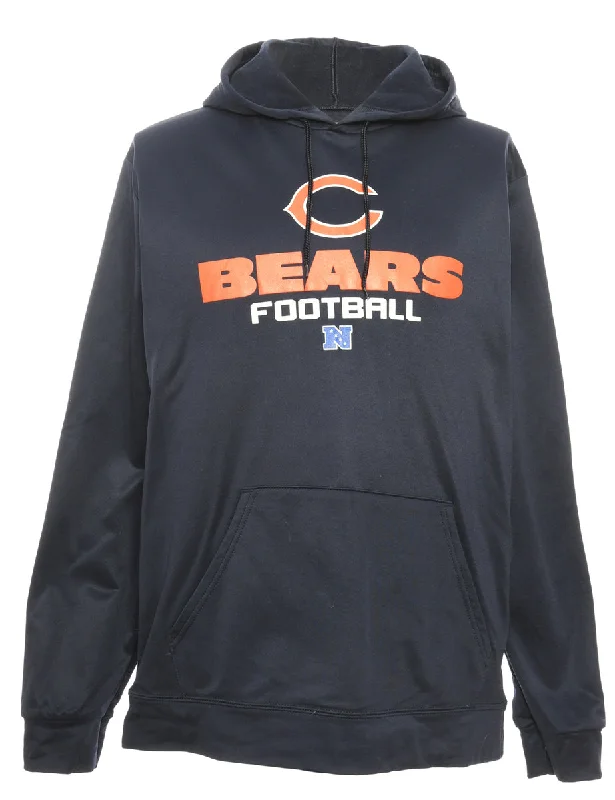 Blue Football Hooded Sports Sweatshirt - L Hoodie with Hem Embroidery Detailed Premium