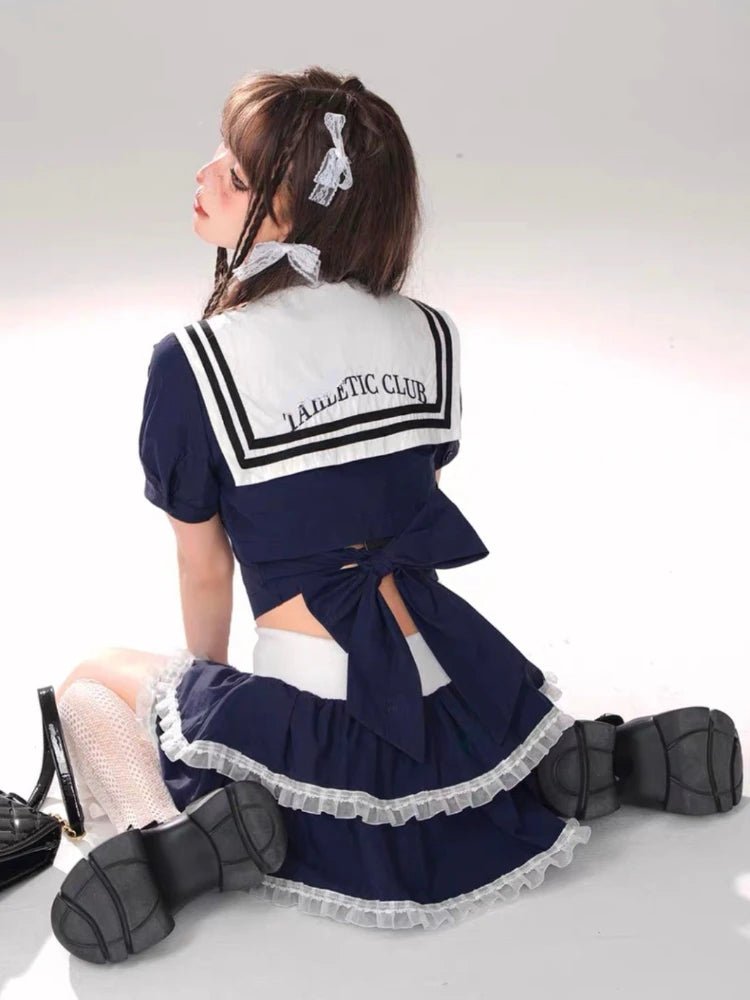 Kawaii Seifuku 2 Piece Set – Y2K Crop Top and Fluffy Mini Skirt Mesh Blend Leather Blend Suede Blend Kawaii Seifuku 2 Piece Set – Y2K Crop Top and Fluffy Mini Skirt Mesh Blend Leather Blend Suede Blend