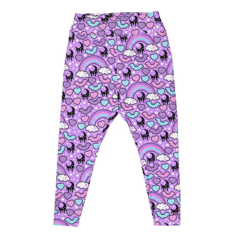 Rainbow Spooky Bats Purple Plus Size Leggings Cozy Bootcut Leggings