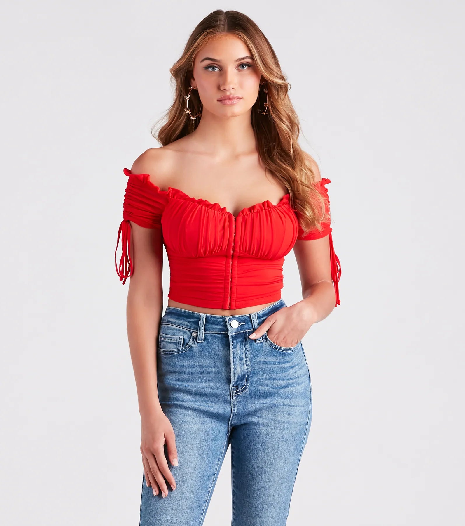Hooked In Ruched Crop Top Iron Safe Non-Iron Wrinkle Free