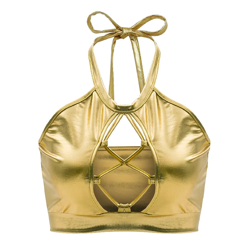 Shiny  Crop Top Cashmere Blend Cotton Blend Poly Blend