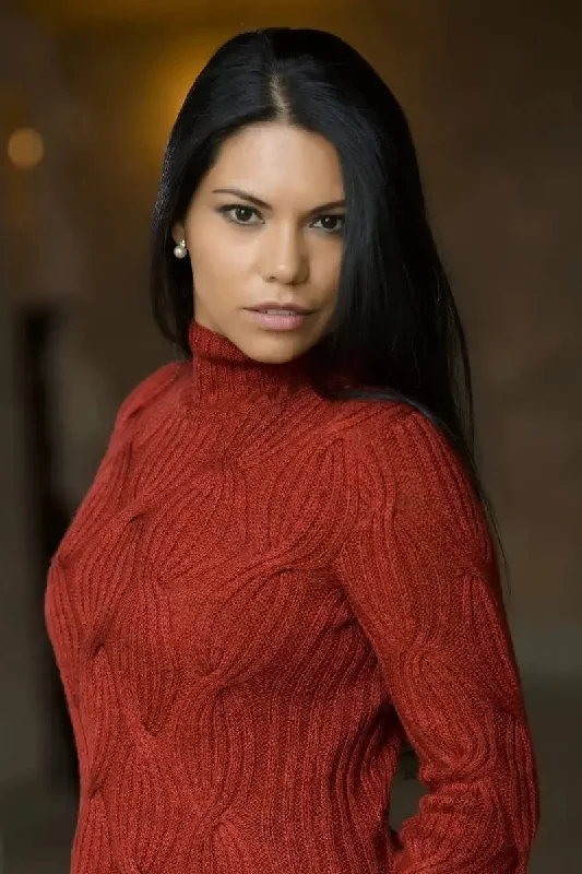 Cross Cable Woman Pullover Bison, Merino & Silk Lapel Neck Sweater