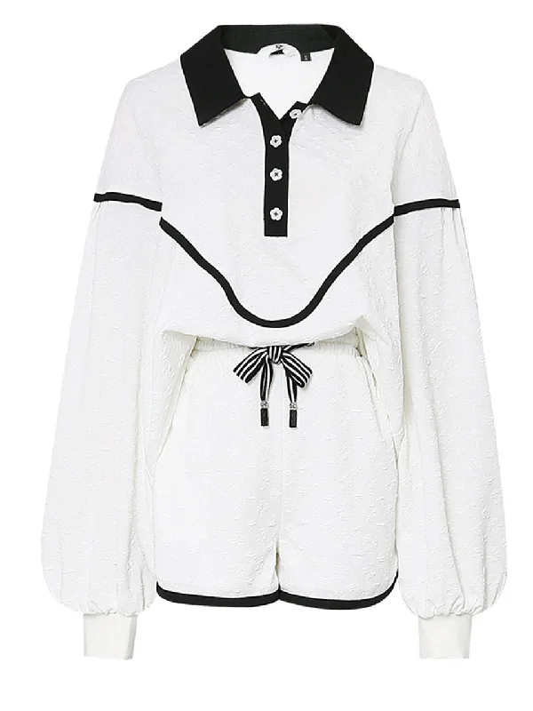 2PS Sportswear White 1950S Vintage Girdle Sweatshirt And Shorts Set Hoodie with Double Zipper Versatile Adjustable 2PS Sportswear White 1950S Vintage Girdle Sweatshirt And Shorts Set Hoodie with Double Zipper Versatile Adjustable