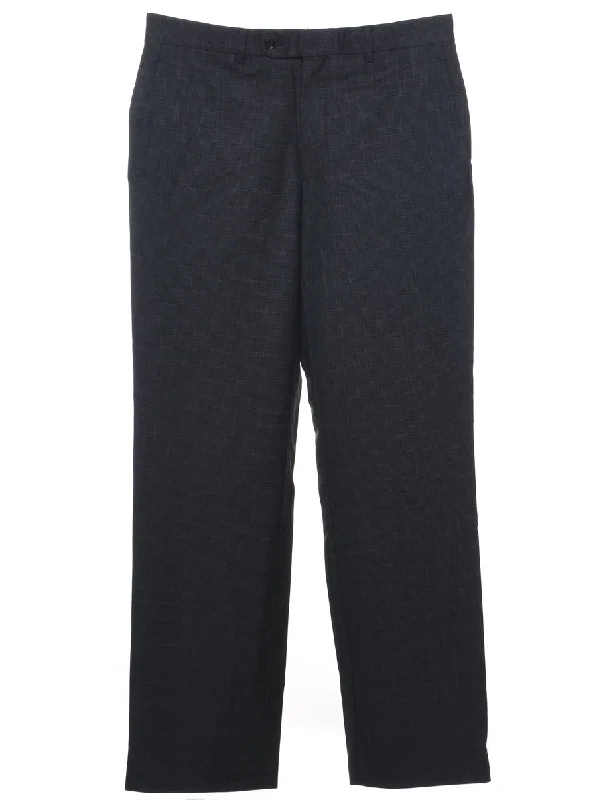 Wool Checked Pattern Trousers - W33 L32 Trousers Culottes Wide Leg