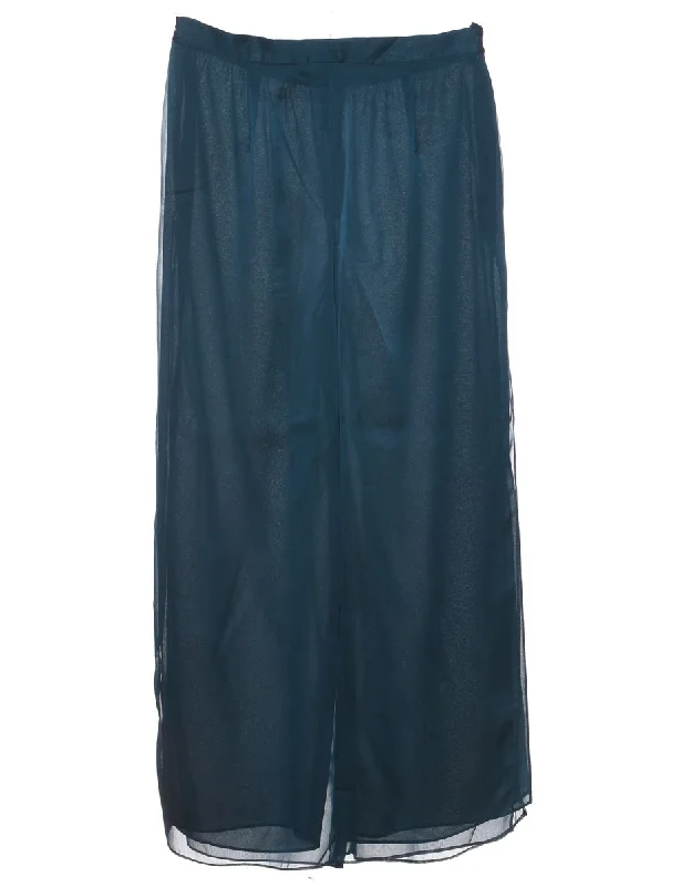 Flared Leg Dark Green Trousers - W32 L28 Trousers Denim Blue