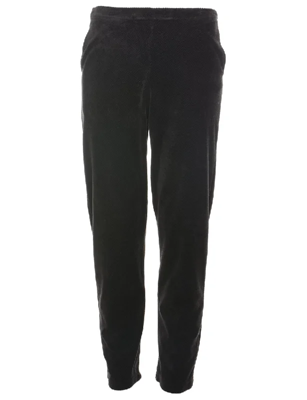 Black Herringbone Tweed Velour Trousers - W24 L31 Trousers Office Stylish