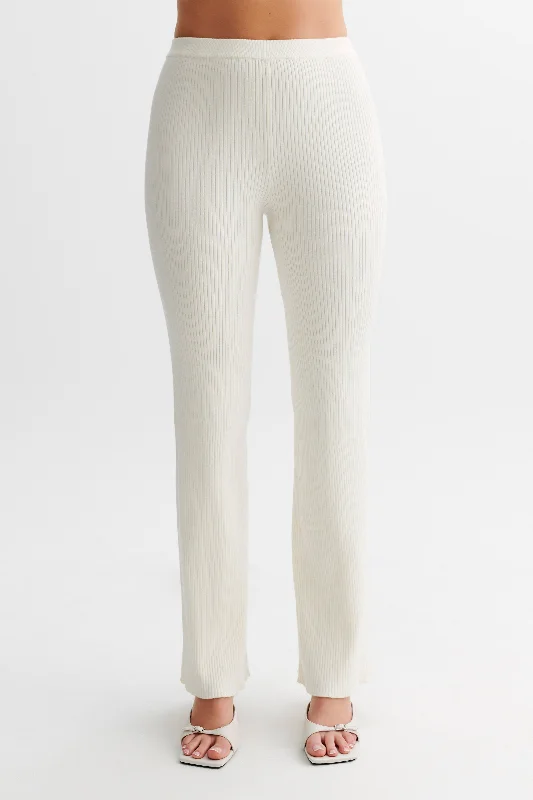 Calypso Knit Trousers - Ivory Chinos Cotton Straight Leg