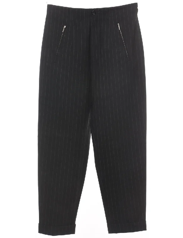 Pinstriped Dark Grey Trousers - W29 L26 Skinny Trousers Denim Stretchy