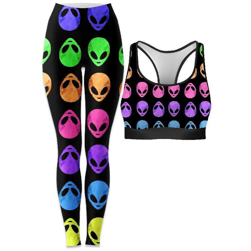 Alien Pattern Rave Bra and Leggings Combo Comfortable Lounge Leggings
