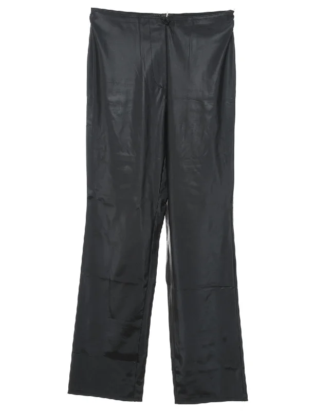 High Waist Black 1990s Silky Trousers - W26 L32 Trousers Exclusive Limited