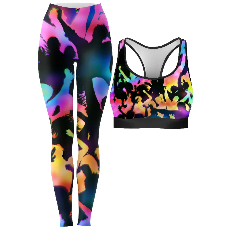 Good Vibes Rave Bra and Leggings Combo Fashionable Leather-Look Leggings