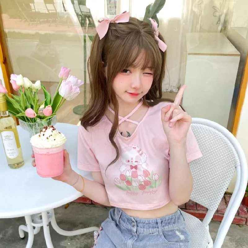 Spring Bunny Crop Top Mesh Blend Leather Blend Suede Blend